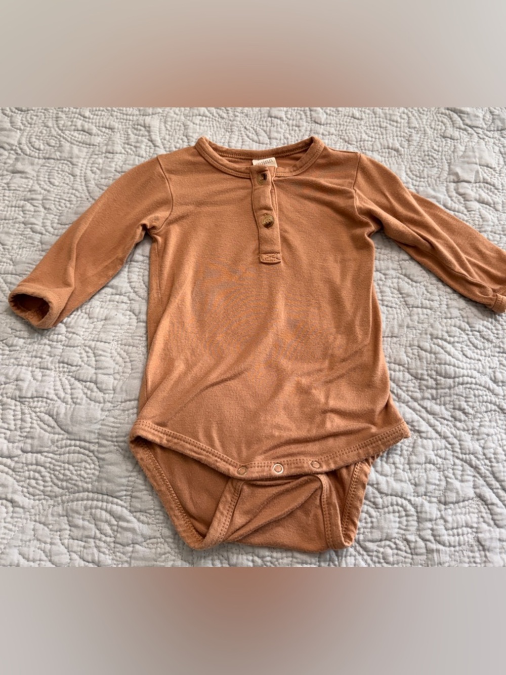 kate quinn Rust Brown Long-Sleeve Henley Baby Bodysuit